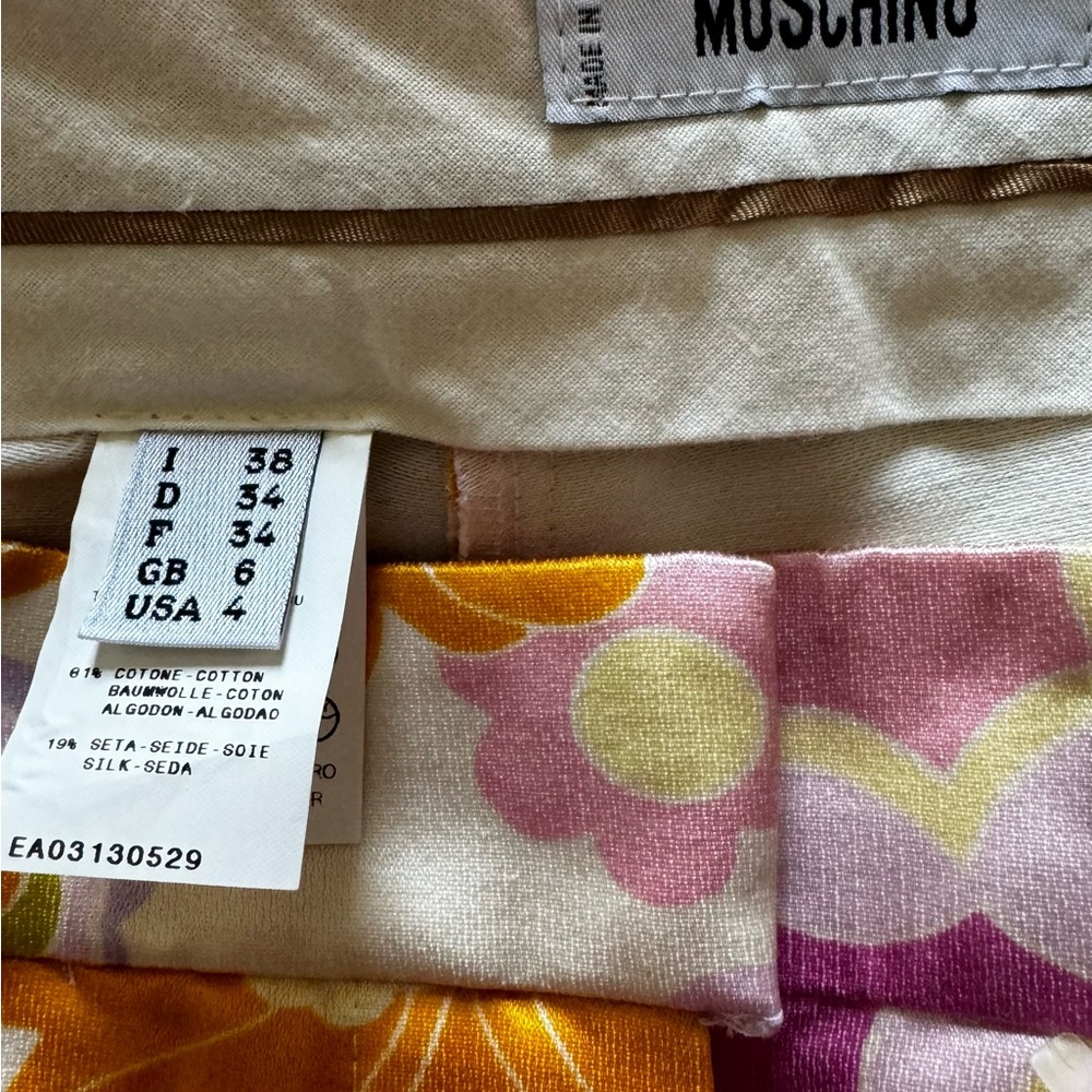 Vintage Moschino Silk Cotton Floral Pants Dopamine Festive - Picture 7 of 7